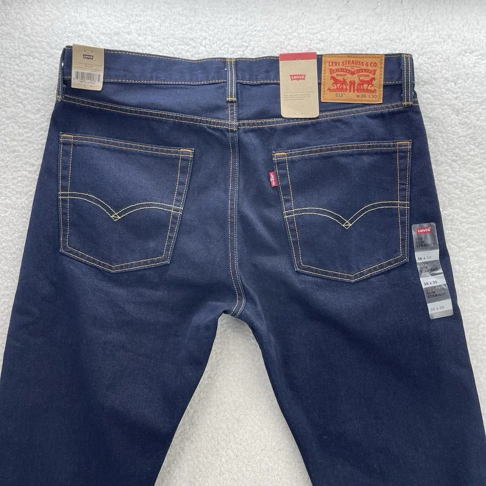 Levis 513 Jeans Mens 36x30 Blue Slim Straight Jeans Dark Wash Denim Preppy